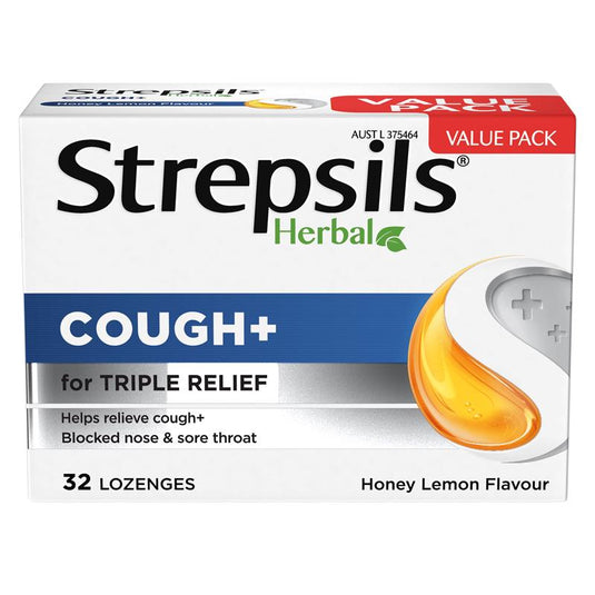 Strepsils Herbal Cough Lozenges Honey Lemon 32 Pack