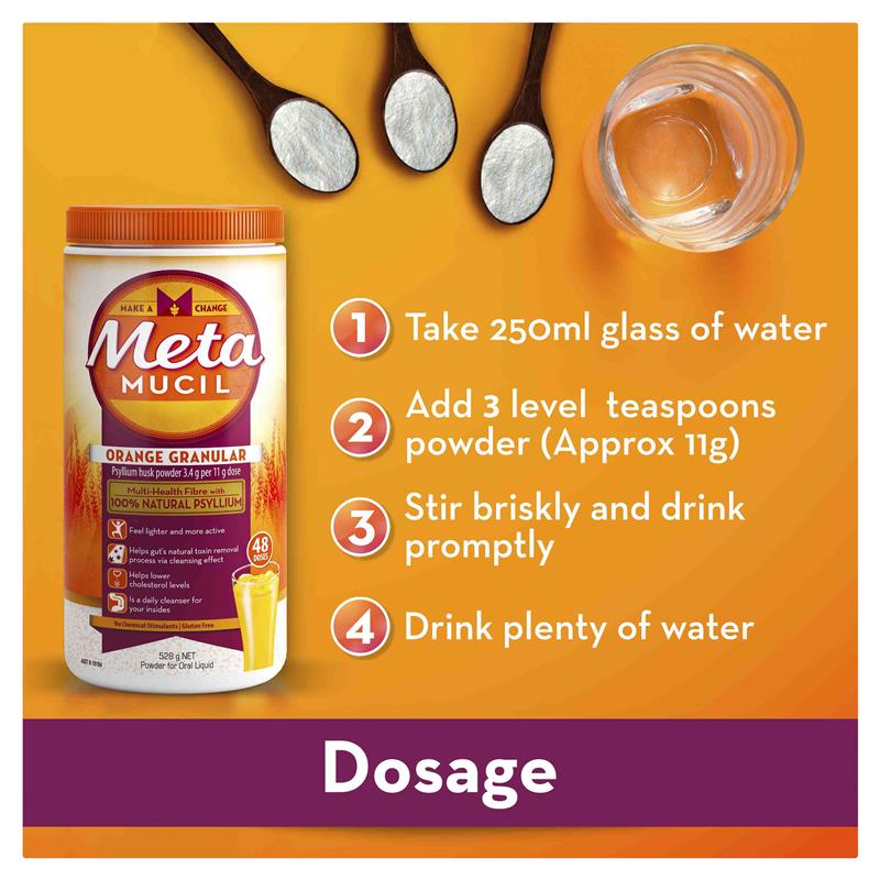 Load image into Gallery viewer, Metamucil Fibre Supplement Orange 48 Dose 528g
