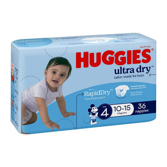 Huggies Ultra Dry Nappies Size 4 Boy 10-15kg Bulk 36 Pack