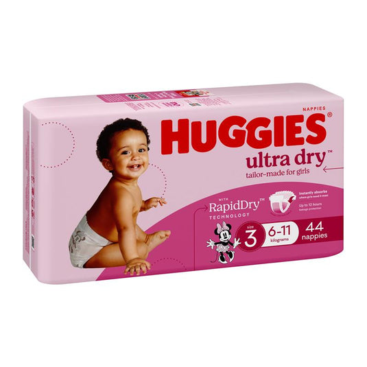 Huggies Ultra Dry Nappies Size 3 Girl 6-11kg Bulk 44 Pack