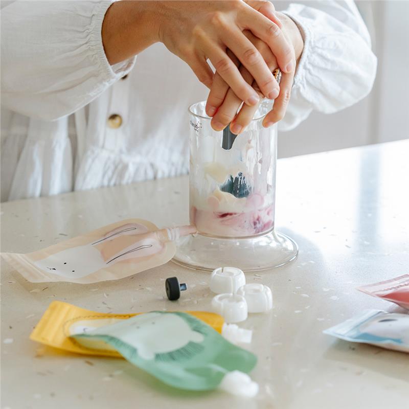 Load image into Gallery viewer, On The Go Food Pouch Dusty Rose &amp; Sand 120ml Animal Print 10 Pack
