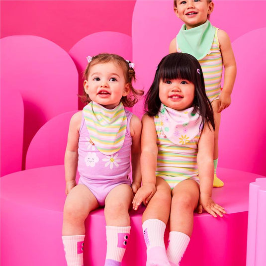 Bambi Mini Co. Dribblebib GirIs Neon Floral and Candy Stripe Reverse Bibs 2 Pack