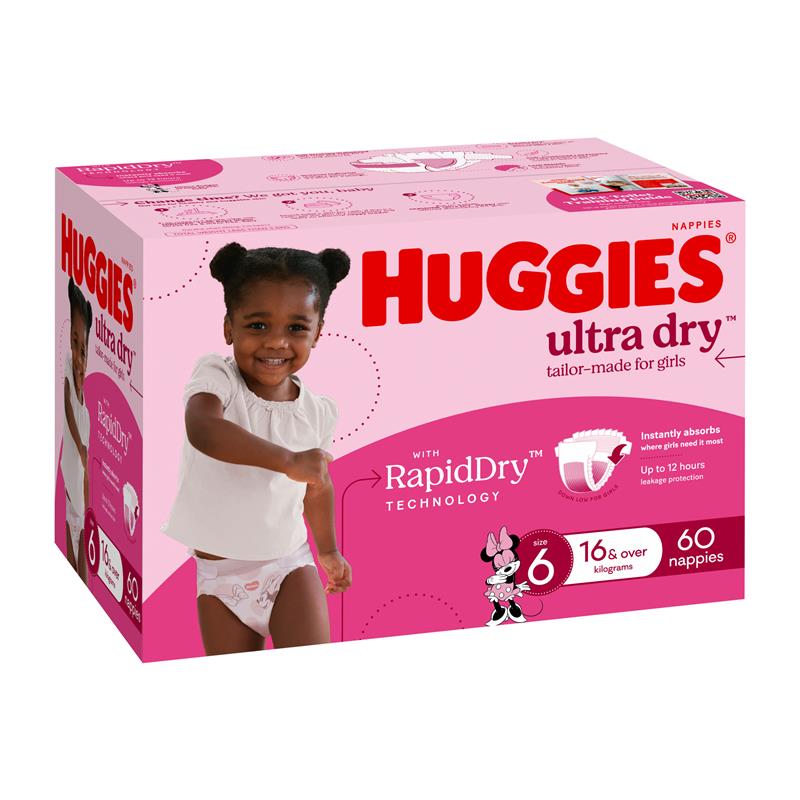 Load image into Gallery viewer, Huggies Ultra Dry Nappies Girl Size 6 Jumbo 60 Pack
