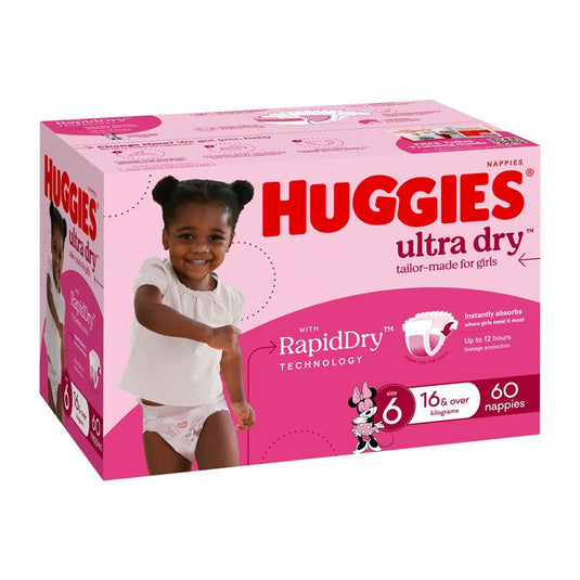 Huggies Ultra Dry Nappies Girl Size 6 Jumbo 60 Pack