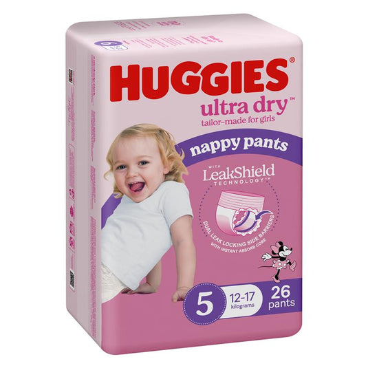 Huggies Ultra Dry Nappy Pants Size 5 12-17kg Girl 26 Pack