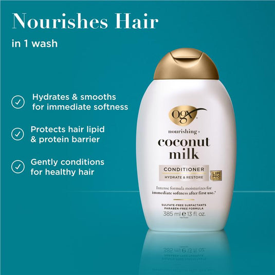 Ogx Nourishing + Hydrating Coconut Milk Conditioner For Dry Hair 385mL