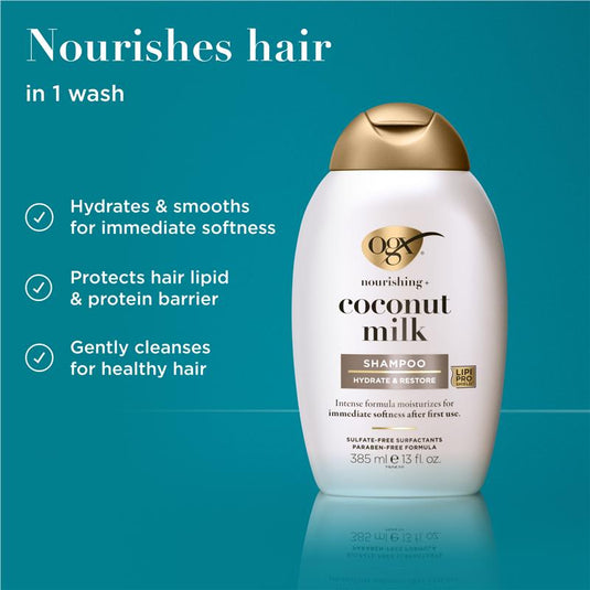 Ogx Nourishing + Hydrating Coconut Milk Shampoo For Dry Hair 385mL