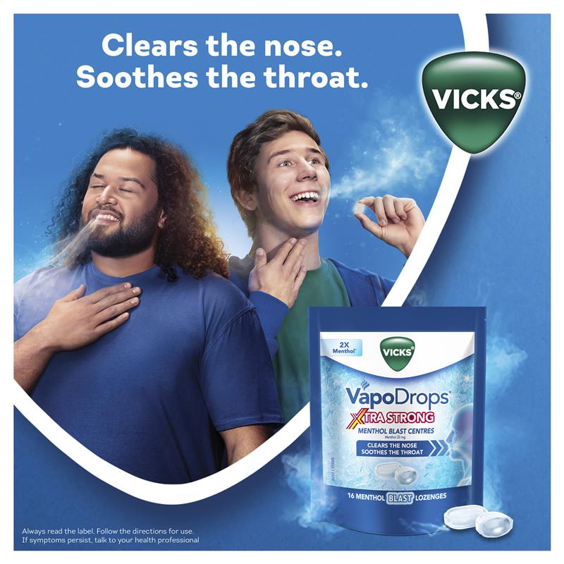 Load image into Gallery viewer, Vicks VapoDrops Xtra Strong Menthol Blast 16 Lozenges
