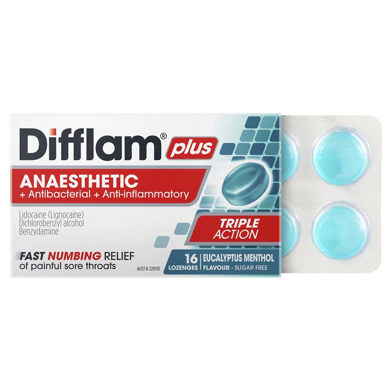 Load image into Gallery viewer, Difflam Plus Anaesthetic Sugar Free Eucalyptus Menthol 16 Lozenges
