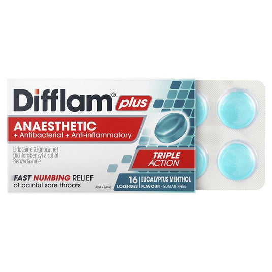 Difflam Plus Anaesthetic Sugar Free Eucalyptus Menthol 16 Lozenges