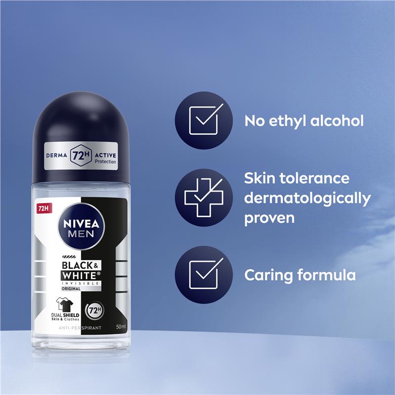 Load image into Gallery viewer, NIVEA MEN Black &amp; White Invisible Roll On Deodorant 72H Protection 50ml
