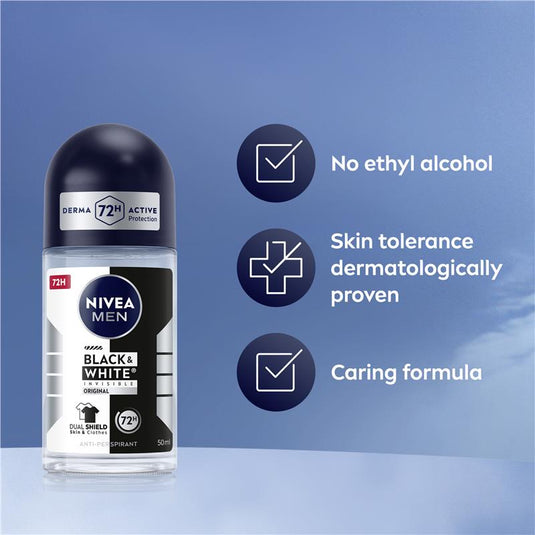 NIVEA MEN Black & White Invisible Roll On Deodorant 72H Protection 50ml