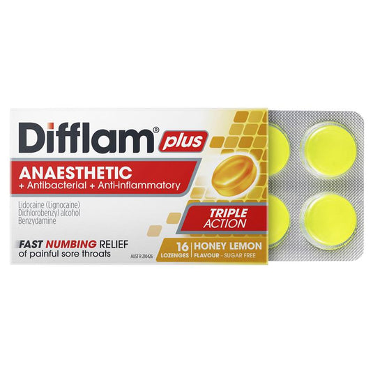 Difflam Plus Anaesthetic Sugar Free Honey And Lemon 16 Lozenges