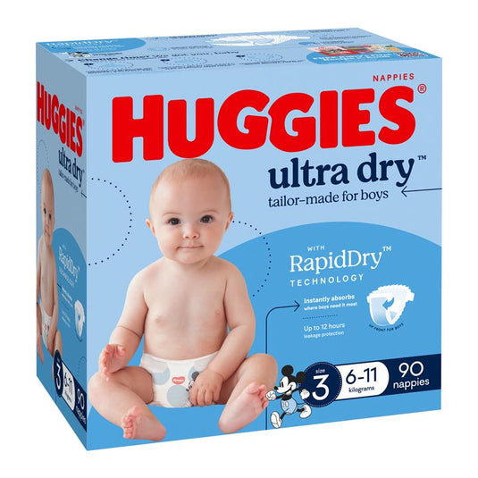 Huggies Ultra Dry Nappies Boy Size 3 Jumbo 90 Pack