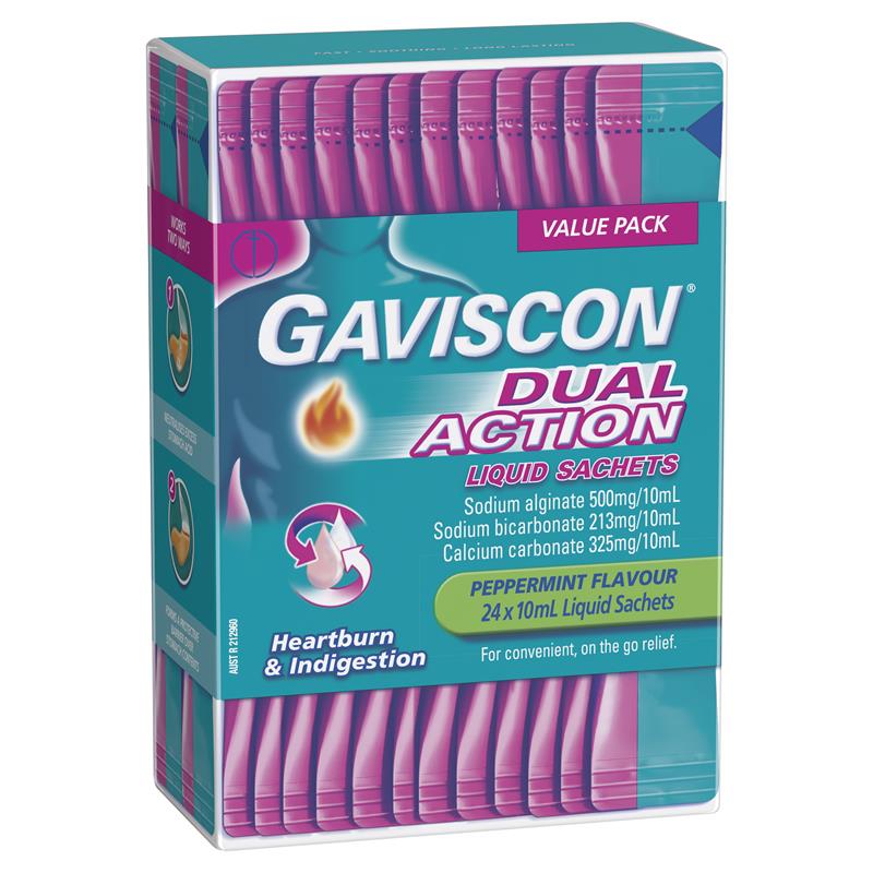 Load image into Gallery viewer, Gaviscon Dual Action Liquid Sachets Peppermint 24 Pack
