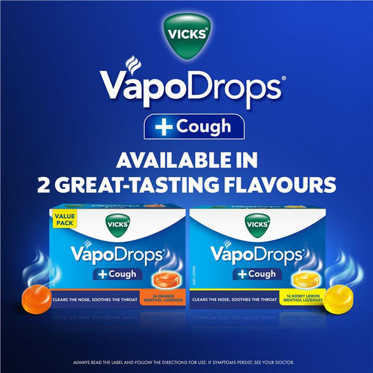 Vicks VapoDrops + Cough Orange Menthol 36 Lozenges