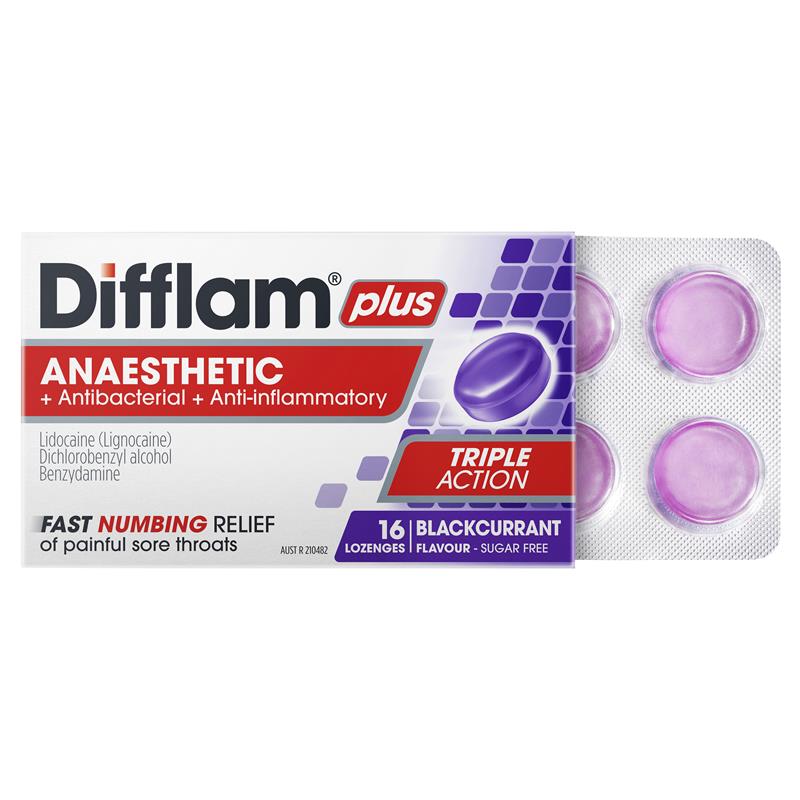 Load image into Gallery viewer, Difflam Plus Anaesthetic Sugar Free Blackcurrant 16 Lozenges
