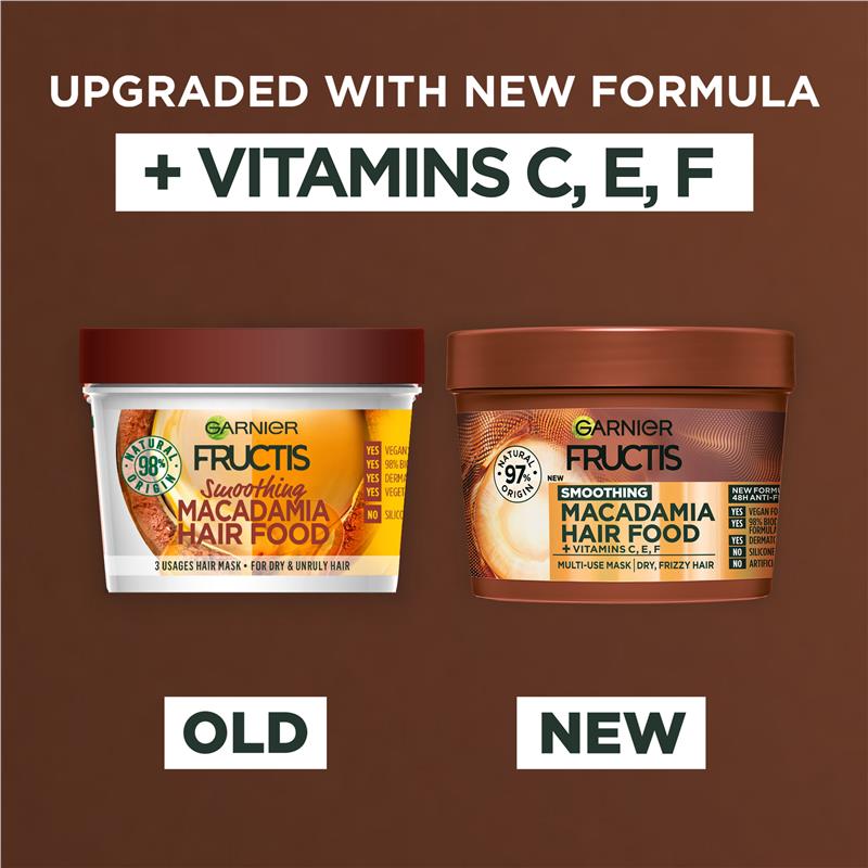 Load image into Gallery viewer, Garnier Fructis Hair Food Smoothing Macadamia 3-in-1 Mask Treatment for Dry &amp; Unruly Hair 390ml

