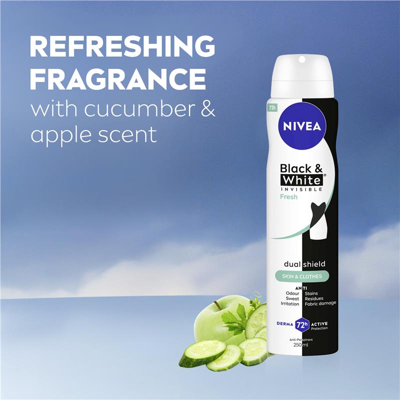 Load image into Gallery viewer, NIVEA Black &amp; White Fresh Aerosol Deodorant 72H Protection 250ml
