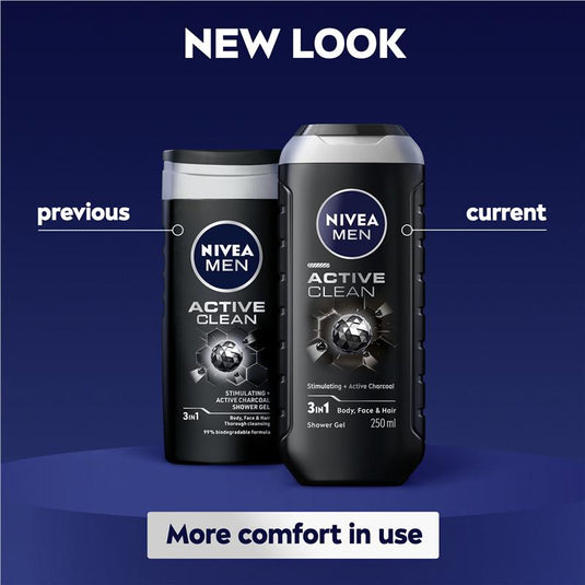 NIVEA MEN Active Clean 3-IN-1 Shower Gel Body Wash 500ml