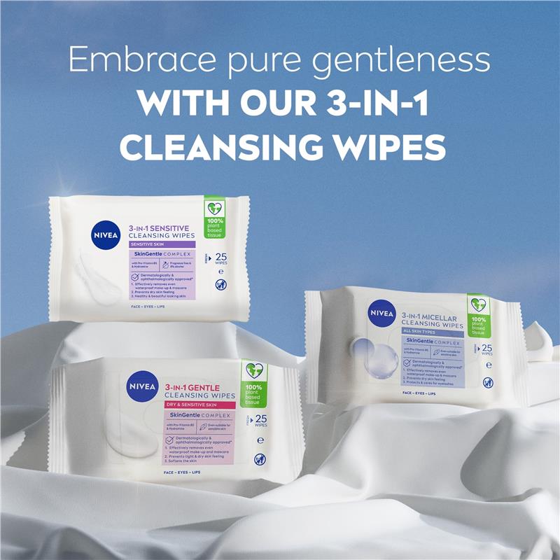 Load image into Gallery viewer, NIVEA 3in1 Sensitive Cleansing Wipes 25 Pack

