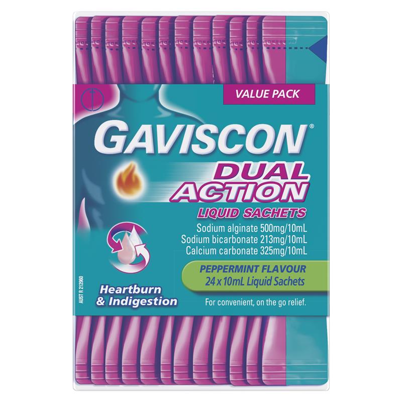 Load image into Gallery viewer, Gaviscon Dual Action Liquid Sachets Peppermint 24 Pack
