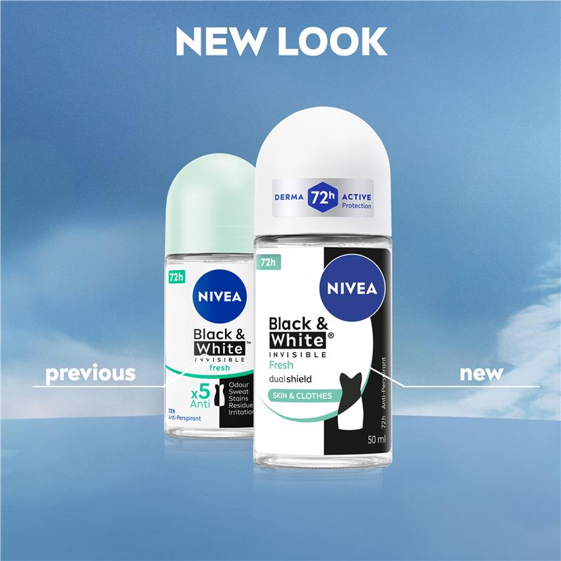 Load image into Gallery viewer, NIVEA Black &amp; White Fresh Roll On Deodorant 72H Protection 50ml
