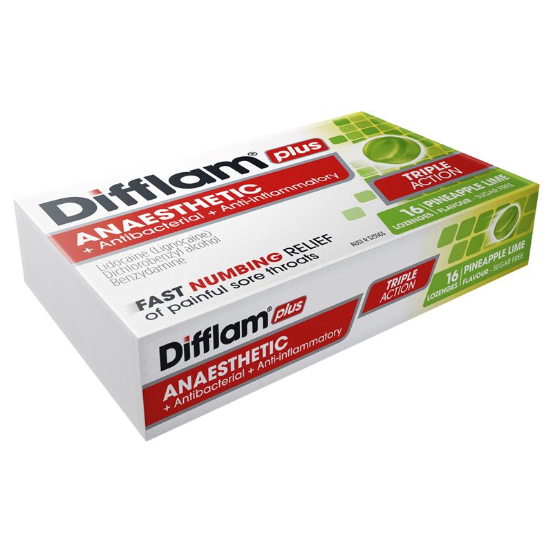 Load image into Gallery viewer, Difflam Plus Anaesthetic Sugar Free Pineapple &amp; Lime 16 Lozenges
