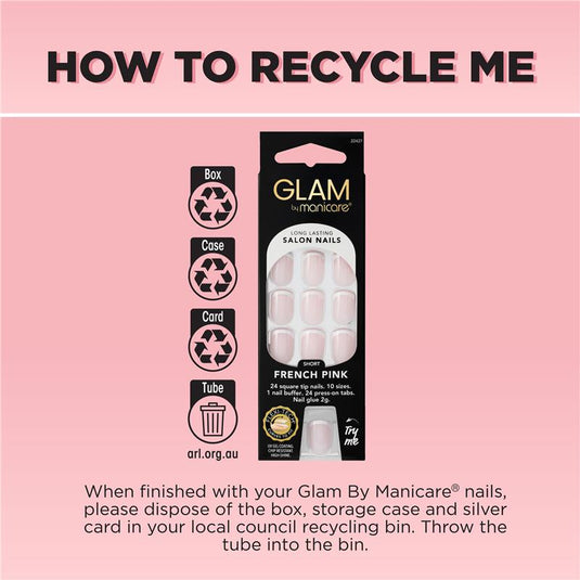 Glam By Manicare Press On Nails French Pink Short Square French Kit