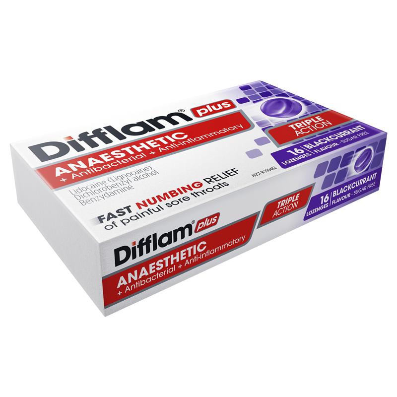 Load image into Gallery viewer, Difflam Plus Anaesthetic Sugar Free Blackcurrant 16 Lozenges
