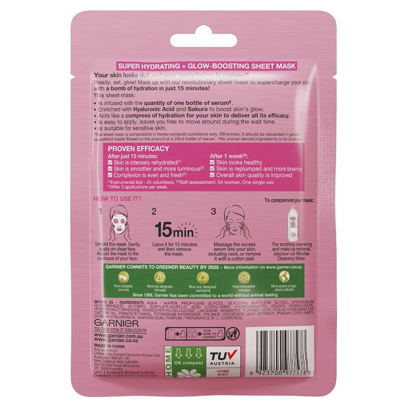 Load image into Gallery viewer, Garnier Hydra Bomb Hyaluronic Acid + Sakura Sheet Mask
