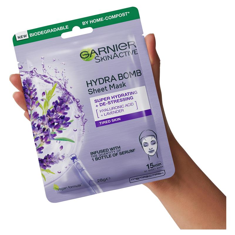 Load image into Gallery viewer, Garnier Hydra Bomb Hyaluronic Acid + Lavender Sheet Mask
