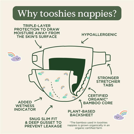 Tooshies Eco Nappies with Organic Bamboo Size 4 Toddler 10-15kg, 36 pack