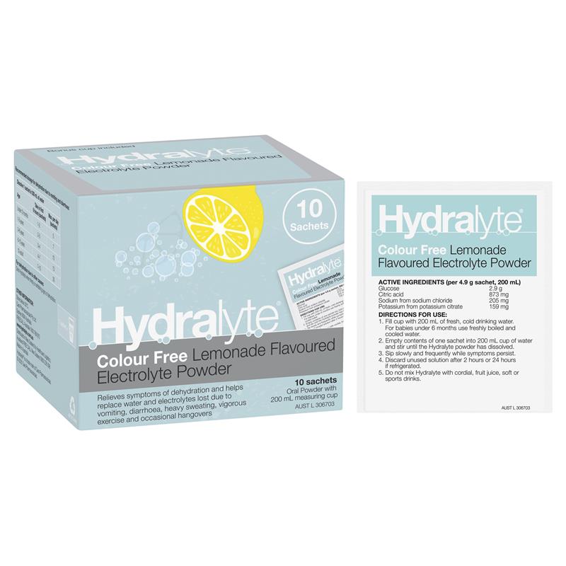 Load image into Gallery viewer, Hydralyte Electrolyte Powder Colour Free Lemonade 4.9g x 10
