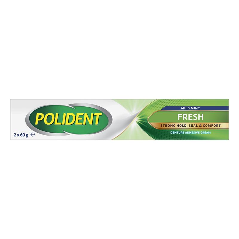 Load image into Gallery viewer, Polident Denture Adhesive Cream Fresh Mint 2x60g Pack Exclusive Size
