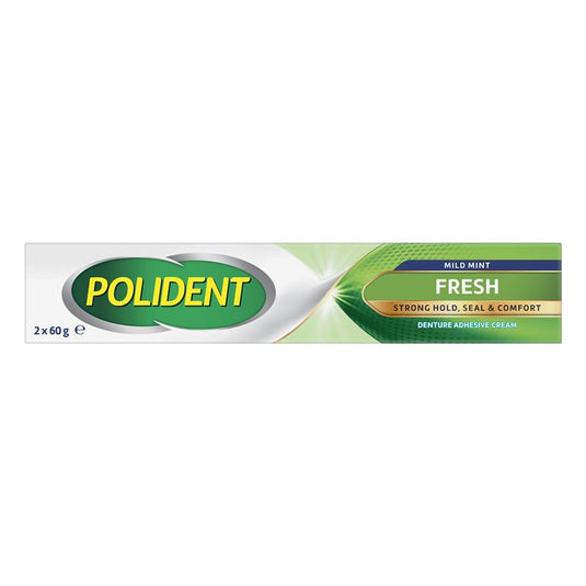 Polident Denture Adhesive Cream Fresh Mint 2x60g Pack Exclusive Size