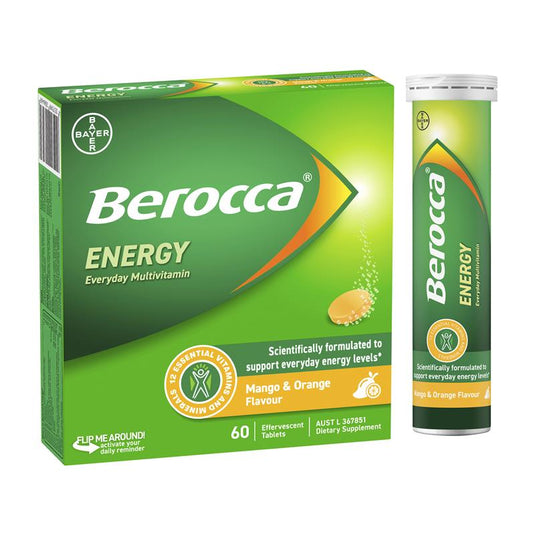Berocca Energy Mango And Orange 60 Effervescent Tablets Exclusive Size