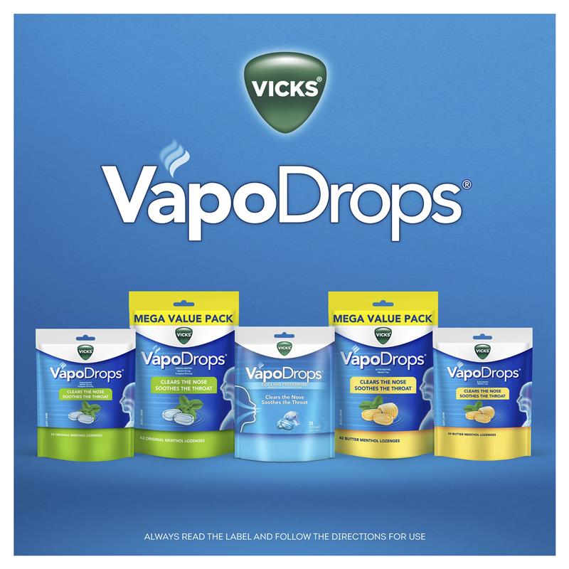 Load image into Gallery viewer, Vicks VapoDrops Butter Menthol 42 Lozenges
