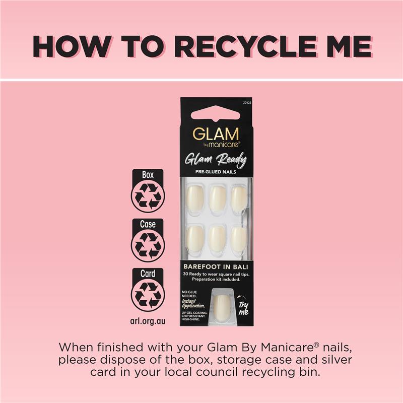 Load image into Gallery viewer, Glam By Manicare Glam Ready Pre-Glued Nails Barefoot In Bail 30 Pieces
