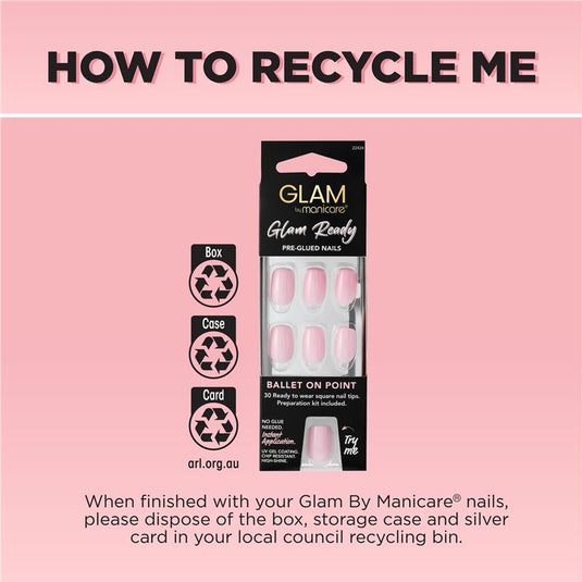 Glam By Manicare Glam Ready Pre-Glued Nails Ballet On Point 30 Pieces