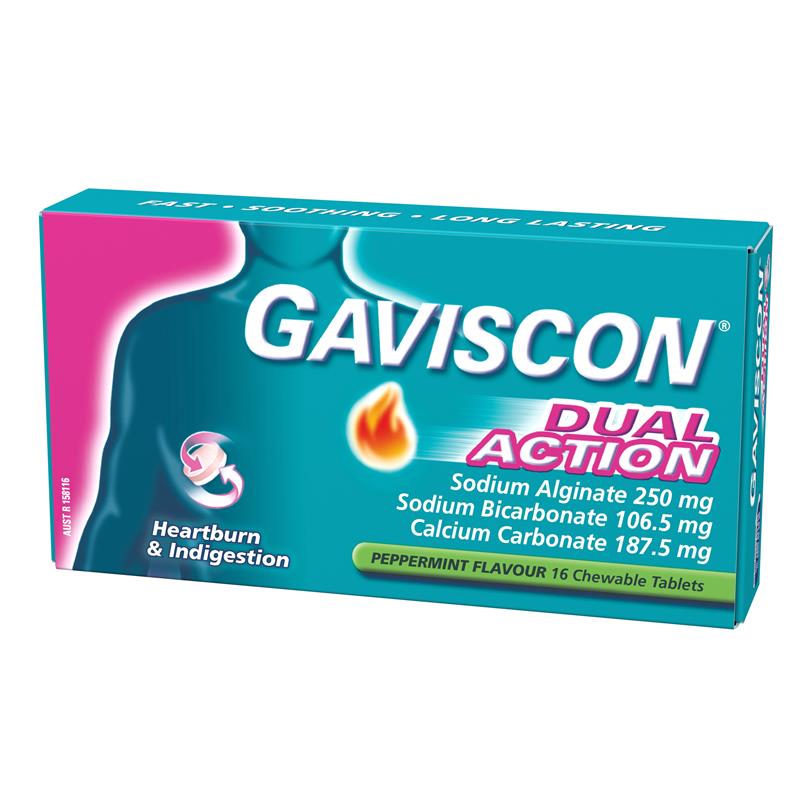 Load image into Gallery viewer, Gaviscon Dual Action Chewable Tablets Peppermint Heartburn &amp; Indigestion Relief 16 Pack
