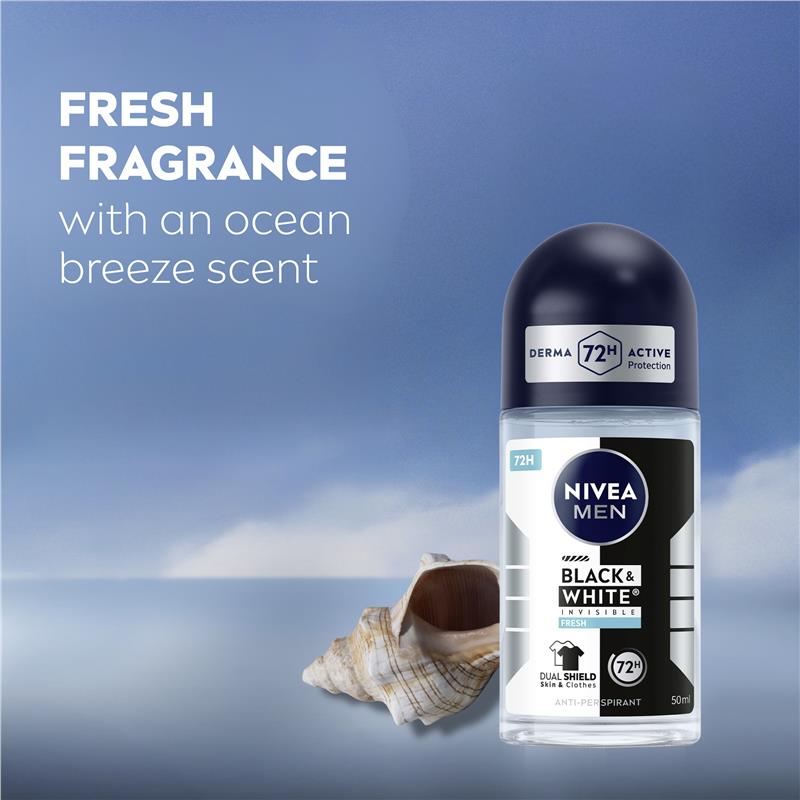 Load image into Gallery viewer, NIVEA MEN Black &amp; White Fresh Roll On Deodorant 72H Protection 50ml
