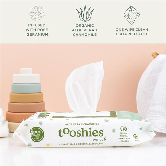 Tooshies Baby Wipes Aloe Vera and Chamomile 6 x 70 Pack