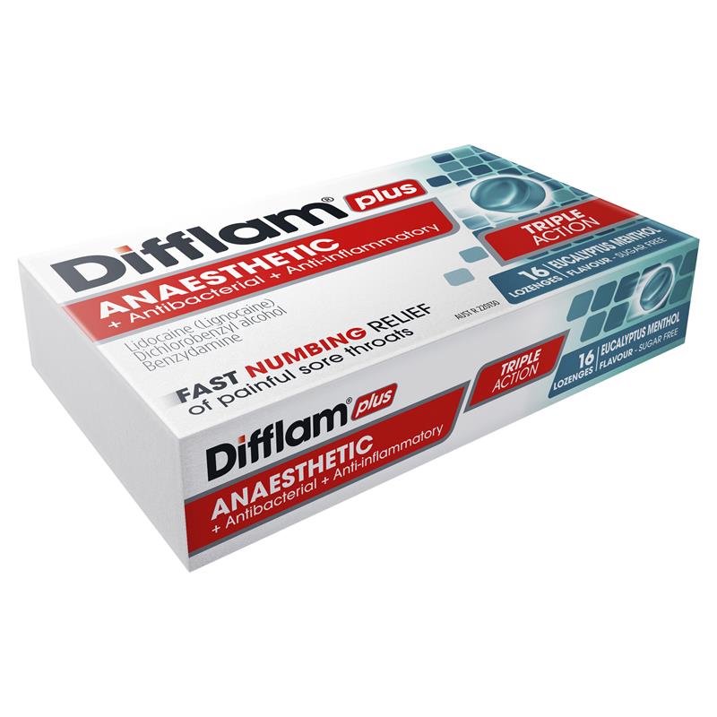 Load image into Gallery viewer, Difflam Plus Anaesthetic Sugar Free Eucalyptus Menthol 16 Lozenges
