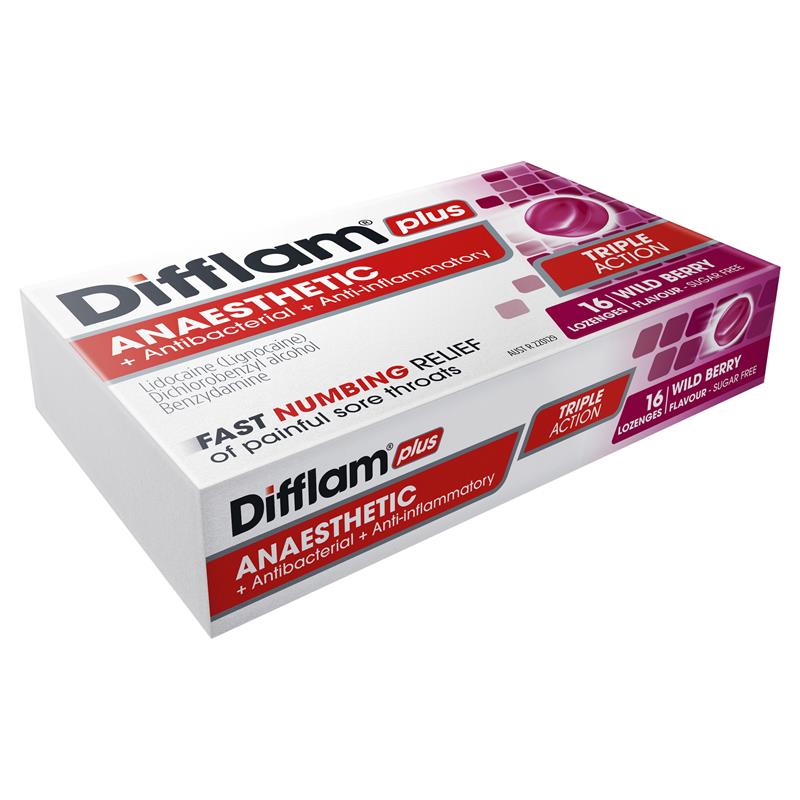 Load image into Gallery viewer, Difflam Plus Anaesthetic Sugar Free Wild Berry 16 Lozenges
