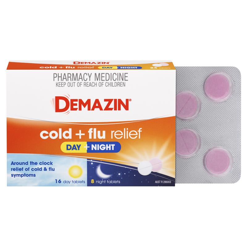 Load image into Gallery viewer, Demazin Cold &amp; Flu Relief Day + Night 24 Tablets
