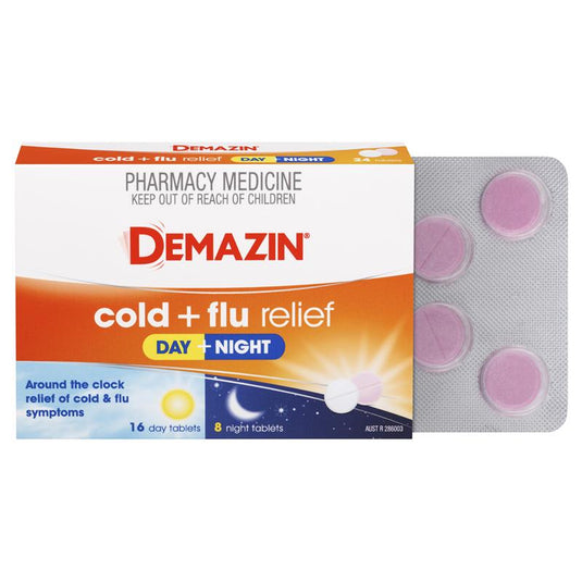Demazin Cold & Flu Relief Day + Night 24 Tablets