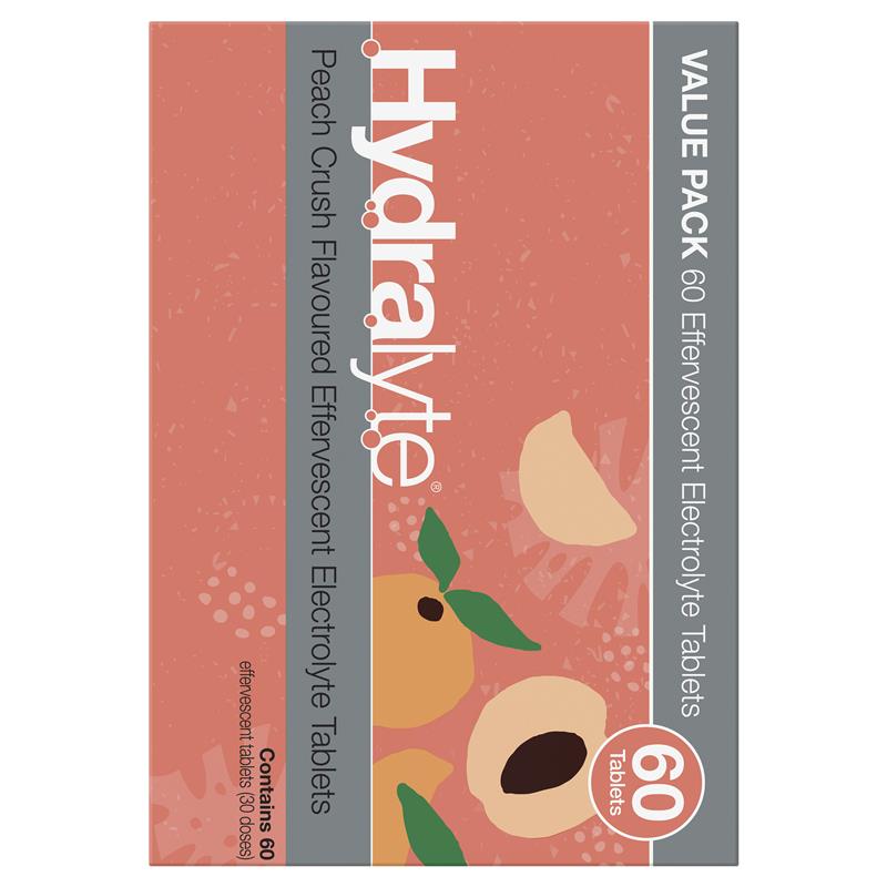 Load image into Gallery viewer, Hydralyte Electrolyte Effervescent Peach Crush 60 Tablets Exclusive Size
