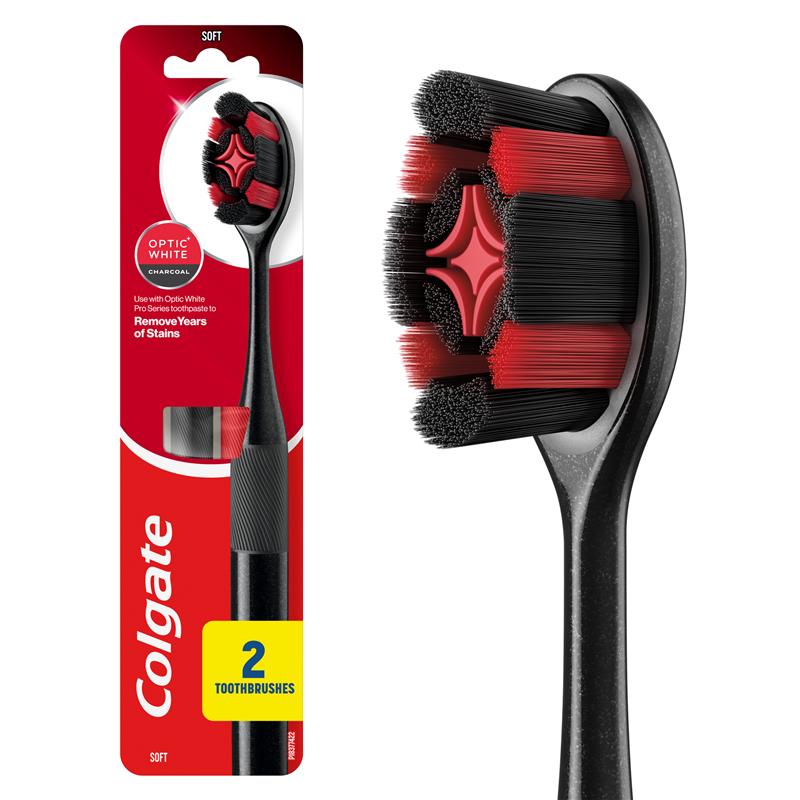 Load image into Gallery viewer, Colgate Toothbrush Optic White Pro Series Charcoal Bristles Soft 2 Pack
