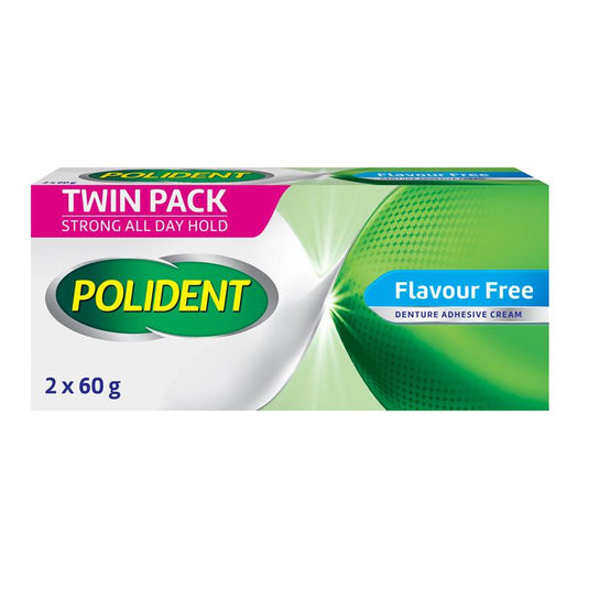 Polident Denture Adhesive Cream Flavour Free 2X60g Pack Exclusive Size